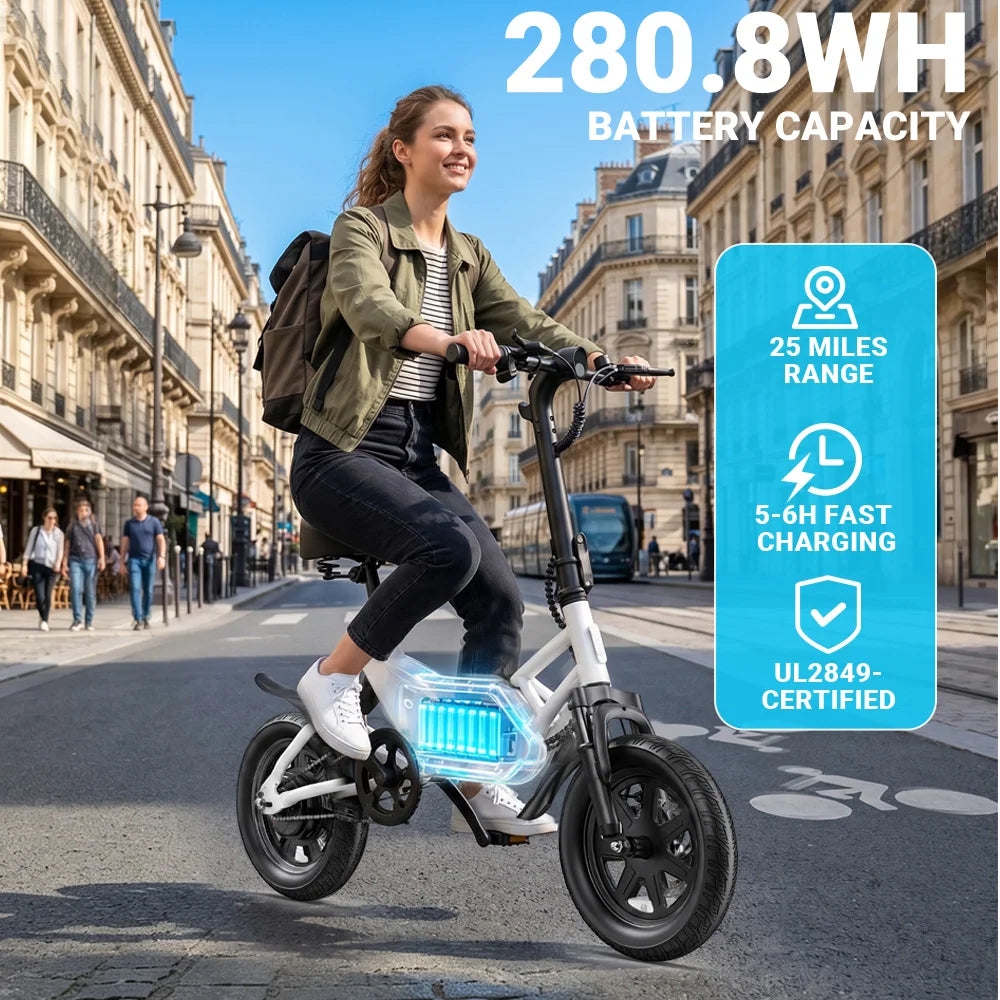 DYU X1 14” Folding Electric Bike Mini E-Bike 500W Peak 20MPH 36V 7.8AH Battery Compact City Commuter Electric Bicycle Style