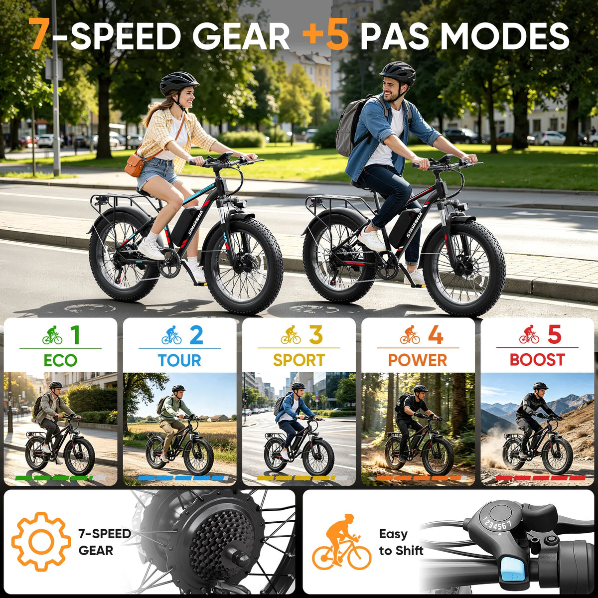 Spacewalk 1500W Peak Motor Electric Bike for Adults 26"x4.0 Fat Tire E-Bike, 48V 15Ah Removable Battery, 28MPH Fast Speed, 60 Miles Range, NFC Unlock, Front Suspension, 7-Speed Mountain Ebike with Rear Rack