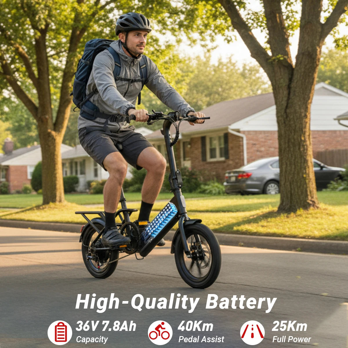 DYU C3 E-bike Peak 500W Motor 36V7.8AH Battery Electric Bike,20mph 14 inch City Electric Bicycle UL2849