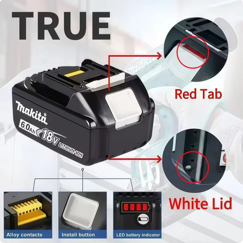 100% Original Makita Battery, 18V 6.0Ah Rechargeable Battery, Replacing Makita BL1830B L1840B L1850B L1860B, Power Tool Battery