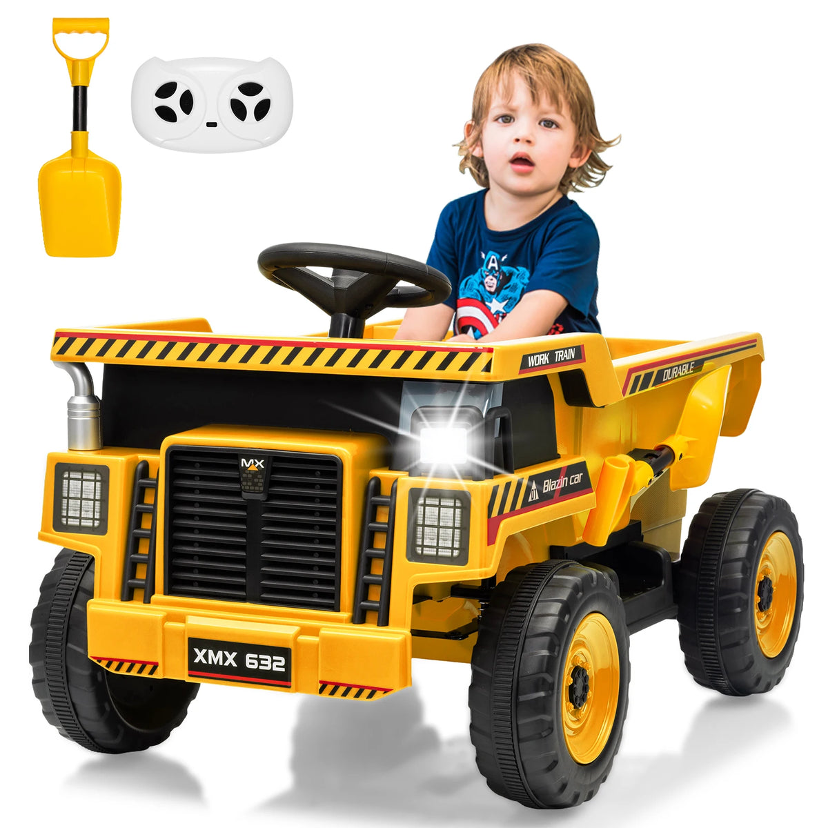 12V Kids Ride-On Dump Truck, Electric Construction Vehicle, Remote Control, Dump Bed & Shovel, Led Lights, Wireless Music, 4-Wheeler Toy, 66Lbs Capacity, 30W Dual Motors, for Ages 3-8, Yellow/Pink
