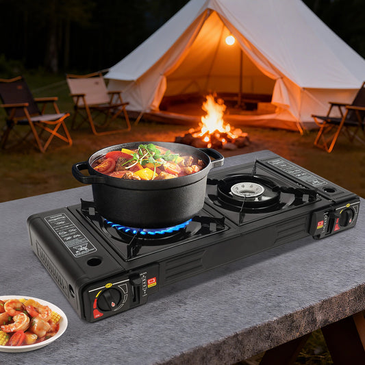 2 Burners Portable Camping Stove, Camping Stove with Baking Tray&Portable Case, 2500W Gas Stove 64*29*12cm