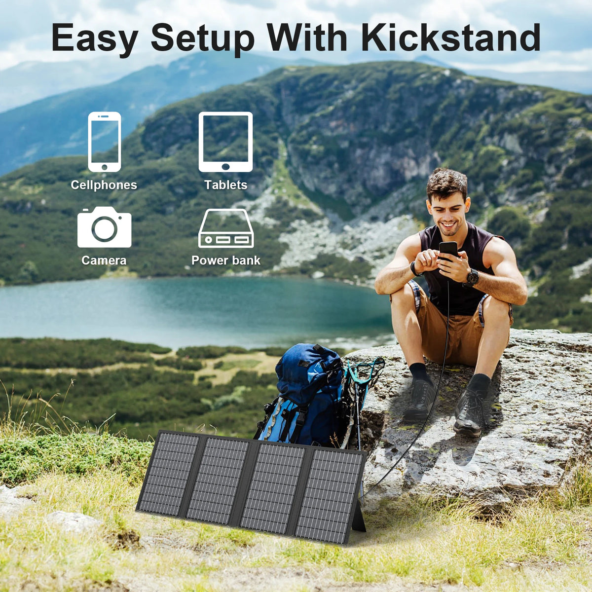 MHPOWOS 18V Portable Solar Charger 60W / 45W Foldable Solar Panel for Solar Generators Outdoor Camping Travel Powerbank Phone