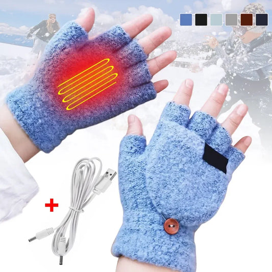 Electric Heating Gloves Winter Warm Gloves Hand Warmer Gloves Heater Rechargeable USB Reusable Laptop Suitable For Sports Skiing
