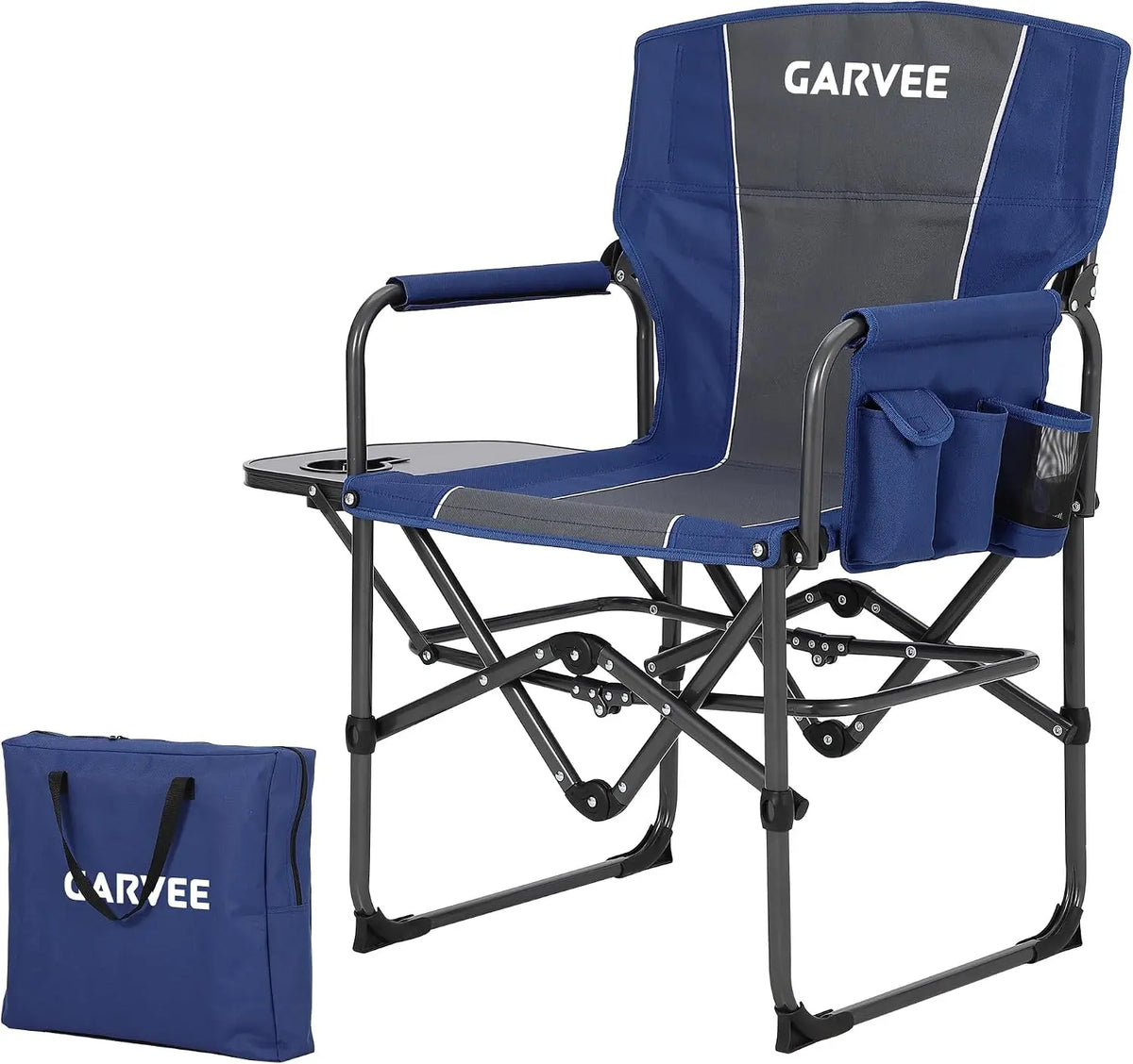 Tacleekii Oversized Camping Directors Chair, Portable Folding Lawn Chairs with Side Table for Adults Outdoor Foldable Camp Chair with Pocket for Beach, Fishing, Picnic
