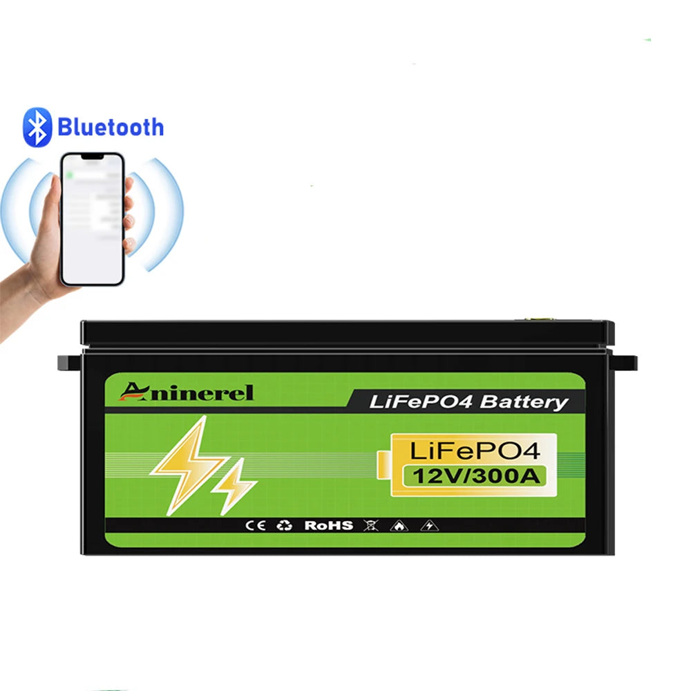 Aninerel 12V 300AH 3840Wh LiFePO4 Lithium Battery With 100A BMS Perfect for RV Golf Cart Solar Power System  Home