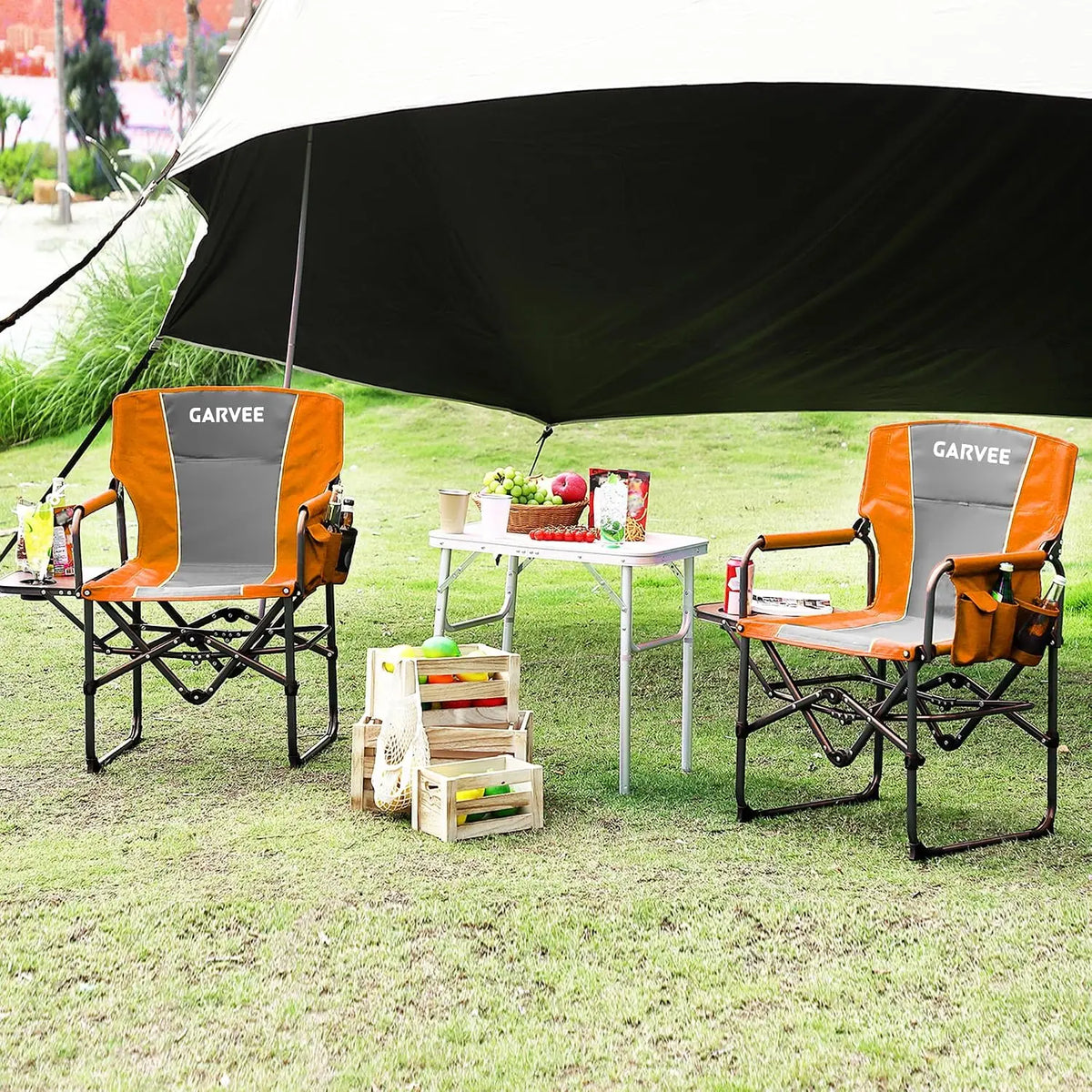 Tacleekii Oversized Camping Directors Chair, Portable Folding Lawn Chairs with Side Table for Adults Outdoor Foldable Camp Chair with Pocket for Beach, Fishing, Picnic