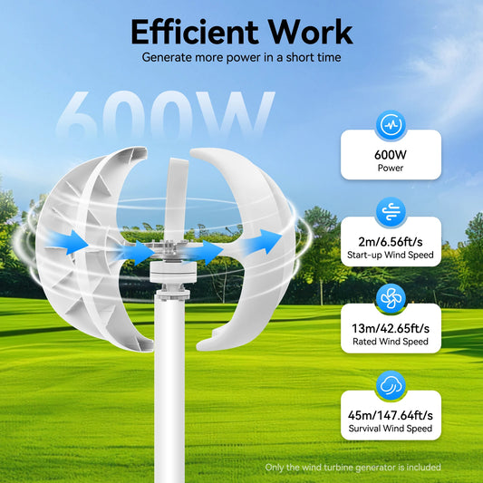 600W 24V Vertical Axis Wind Turbine Generator Lantern Shape 5 Blades Low Start Up Speed 2m s IP67 Controller Flange for Home Marine Street Light Off Grid