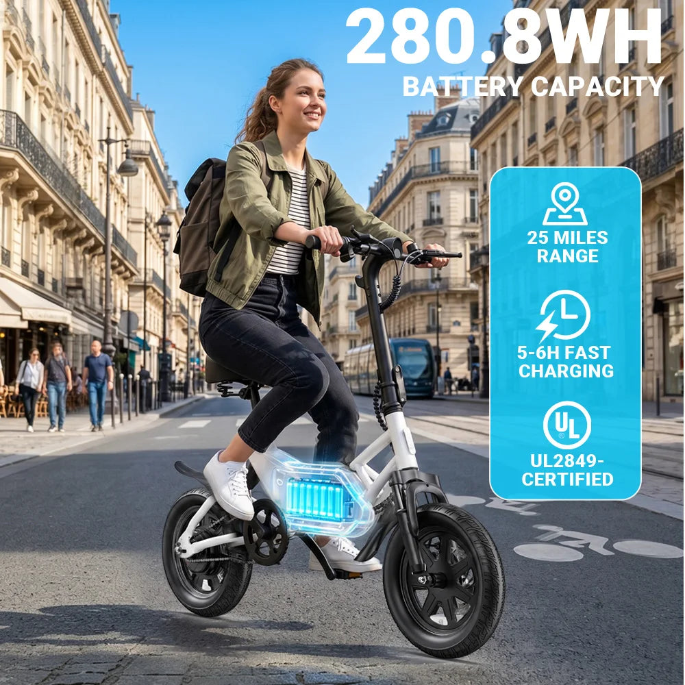 DYU X1 14” Folding Electric Bike Mini E-Bike 500W Peak 20MPH 36V 7.8AH Battery Compact City Commuter Electric Bicycle Style