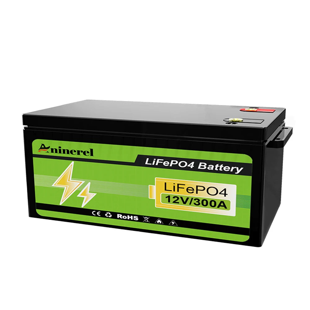 Aninerel 12V 300AH 3840Wh LiFePO4 Lithium Battery With 100A BMS Perfect for RV Golf Cart Solar Power System  Home