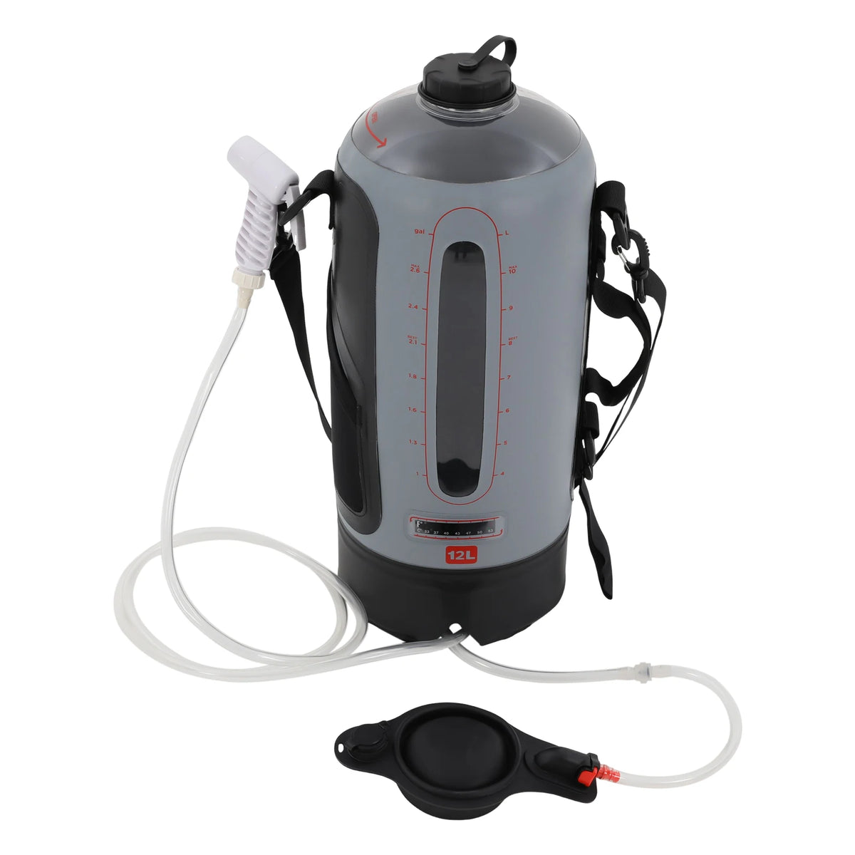 3 Gallon Solar Heating Portable Pressure Camp Shower PVC Seamless Pressurized Shower Bag Hand Air Pump 6.23ft Hose Scale Design