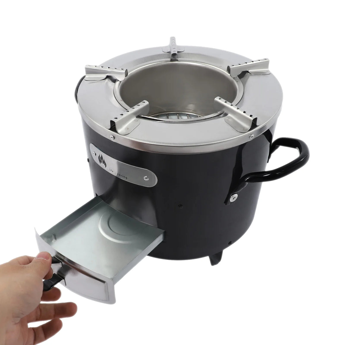 Outdoor Camping Charcoal Stove, Portable Stainless Steel Wood Stove with Removable Ash Tray for BBQ Hiking Backpacking