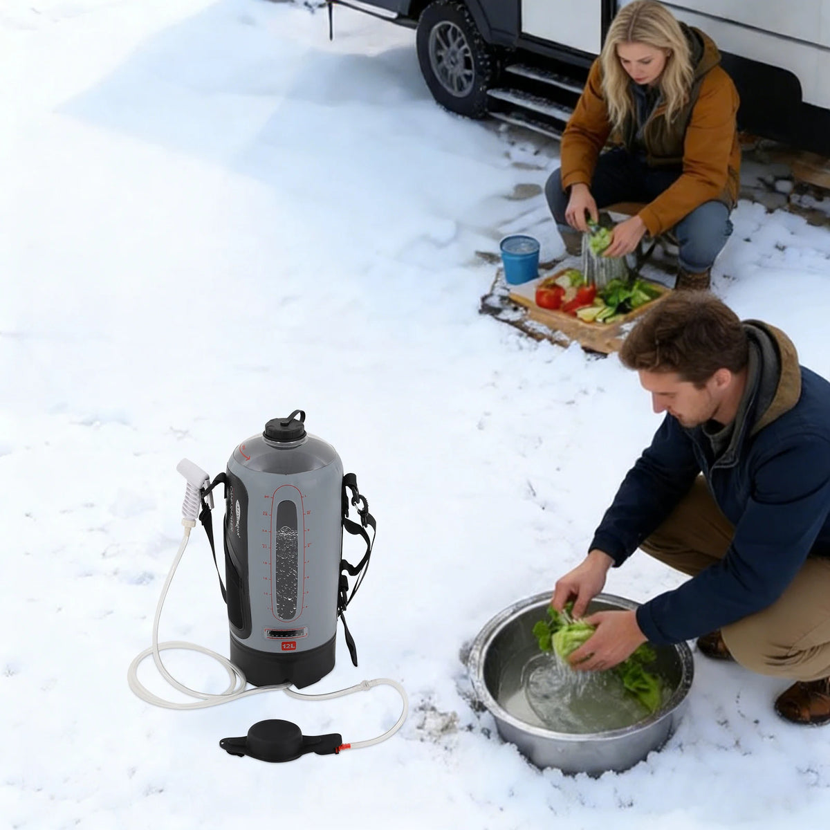 3 Gallon Solar Heating Portable Pressure Camp Shower PVC Seamless Pressurized Shower Bag Hand Air Pump 6.23ft Hose Scale Design
