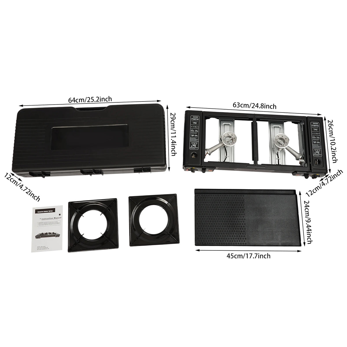 2 Burners Portable Camping Stove, Camping Stove with Baking Tray&Portable Case, 2500W Gas Stove 64*29*12cm