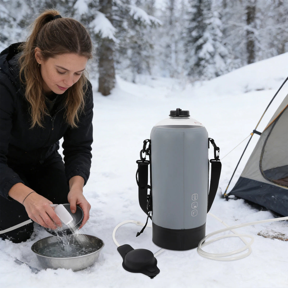 3 Gallon Solar Heating Portable Pressure Camp Shower PVC Seamless Pressurized Shower Bag Hand Air Pump 6.23ft Hose Scale Design