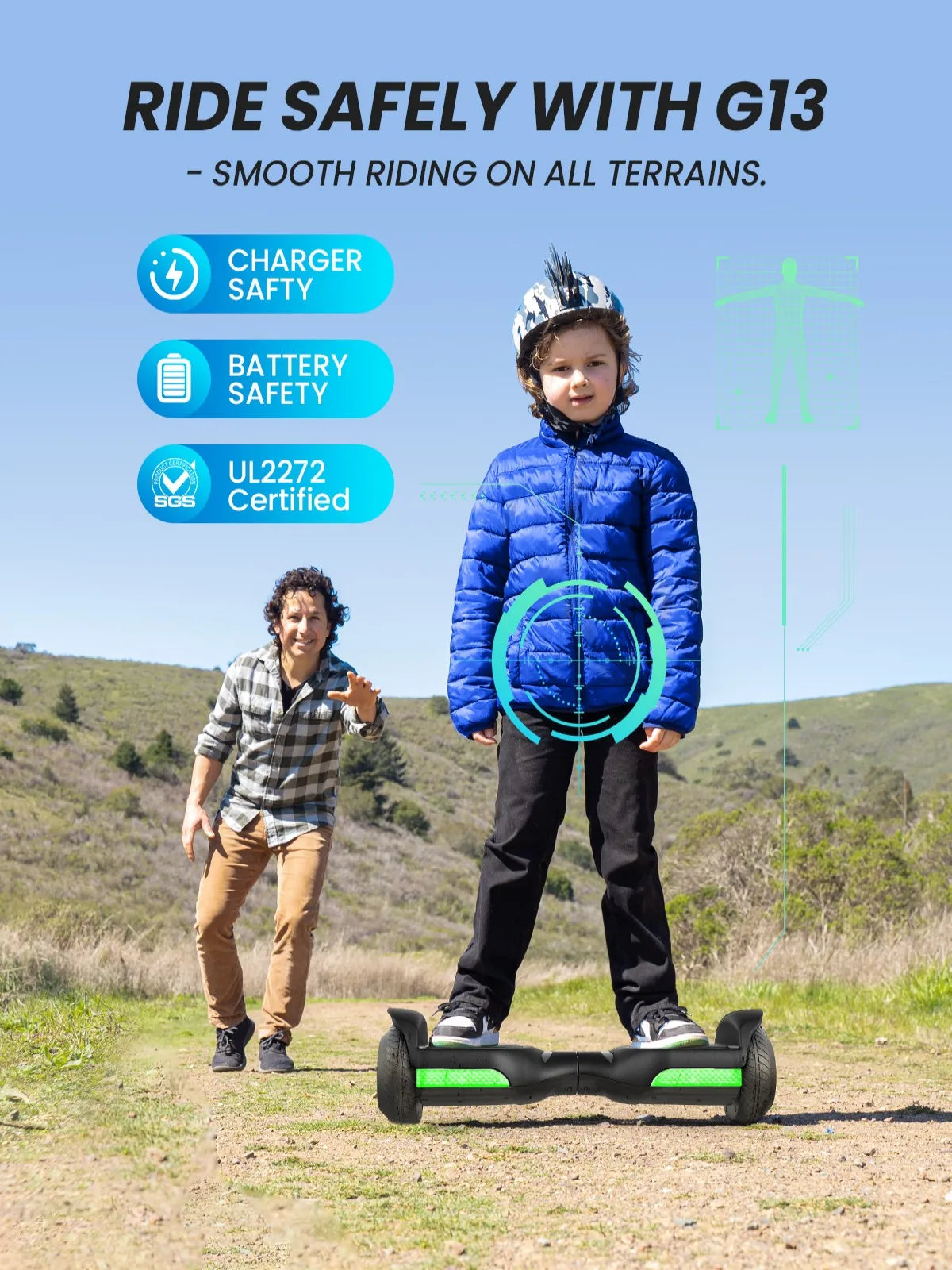 GYROSHOES Kids Hoverboard 6.5'' All Terrain UL 2272 Certified, Self Balancing Scooter with Dual 250W Motors, Bluetooth Speaker & LED Lights, Off-Road Tire, 7.75Mph Top Speed, Gift for 6-12 Year Old Boys Girls