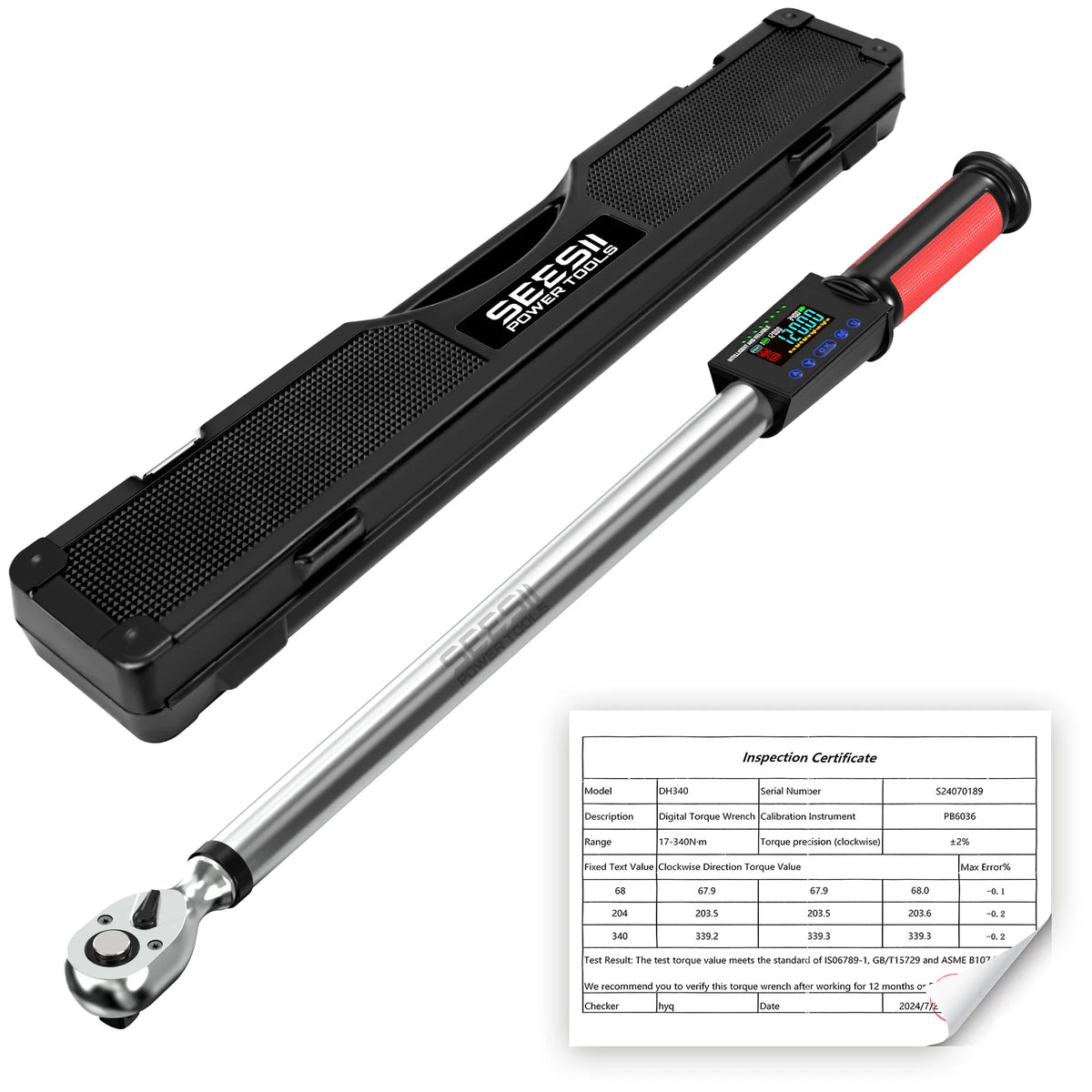 SEESII Digital Torque Wrench 1/2" Drive 12.5-250.8ft-lbs/17-340N.m Buzzer 2% Torque Accuracy Electric Torque Wrench with 3 Adjustable Modes for Car Care