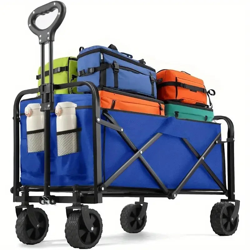 Heavy Duty Wagon Carts Foldable, Portable Wagons for Groceries, Beach Cart with All-Terrain Wheels  Drink Holders, Utility Wagon