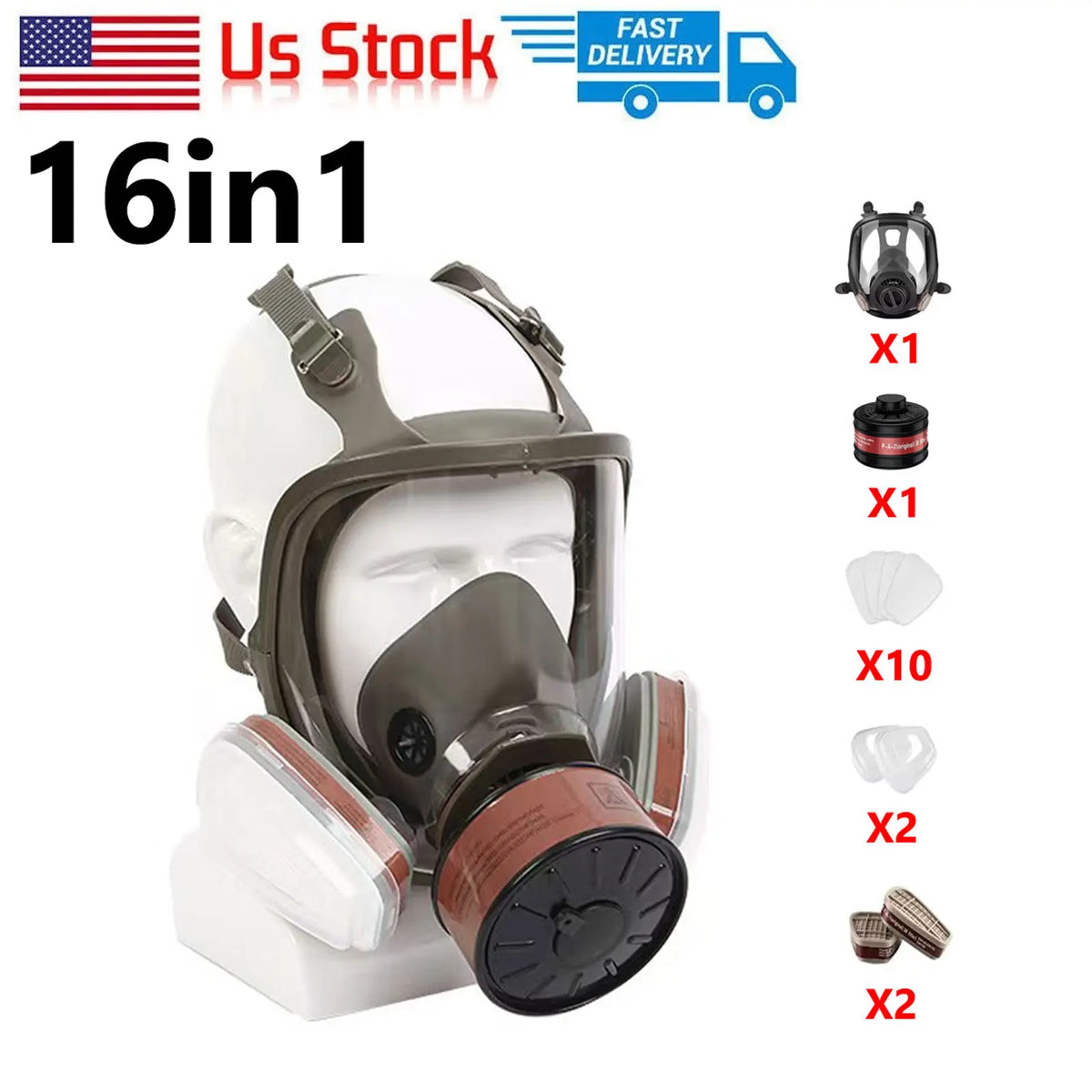 16IN1 Full Face Gas Mask Survival Chemical Respirator with 40mm Filter Activated Carbon Full Face Masks for Safety Protection