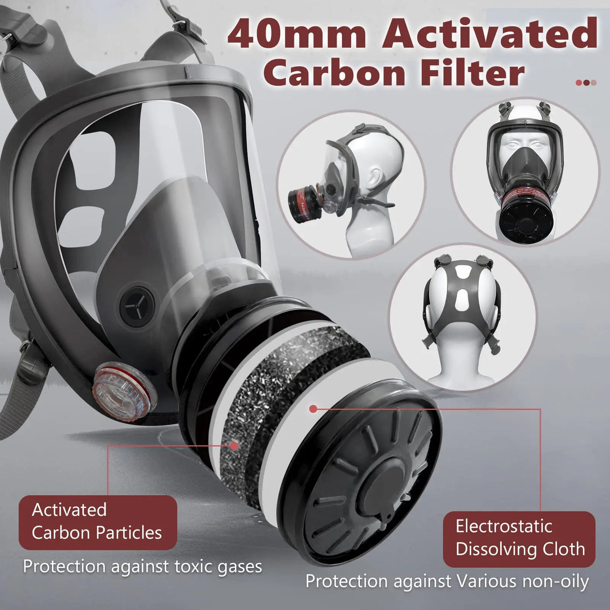 16IN1 Full Face Gas Mask Survival Chemical Respirator with 40mm Filter Activated Carbon Full Face Masks for Safety Protection