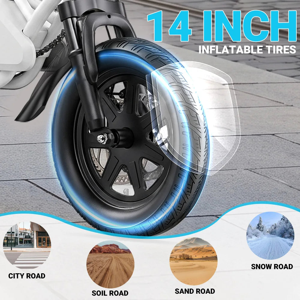 DYU X1 14” Folding Electric Bike Mini E-Bike 500W Peak 20MPH 36V 7.8AH Battery Compact City Commuter Electric Bicycle Style