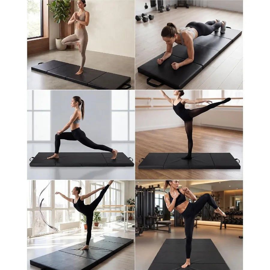 4-Fold Gymnastics Mat for Home Gym – Thick Portable Exercise Floor Mat for Yoga, Pilates, Aerobics, Martial Arts & Tumbling Training