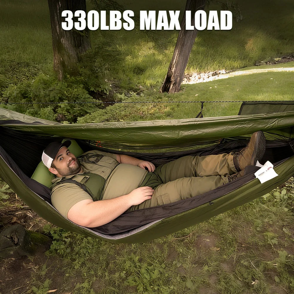 Night Cat Camping Hammock Tent For 1 Person: Lightweight Portable 4 in 1 Hammock with Rain Tarp and Mosquito Net for Adults Hiking Jungle Outdoor
