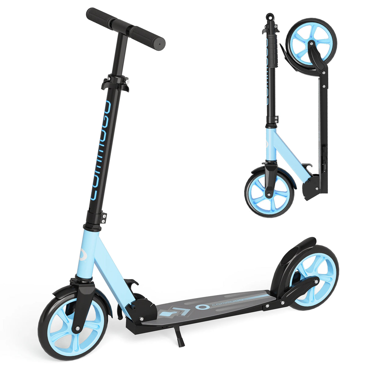 Commugo T1 Kick Scooter for Ages 6+,Kids, Teens & Adults. 4 Adjustable Levels, Foldable, Lightweight, Anti-Shock Suspension, Max Load 240 LBS