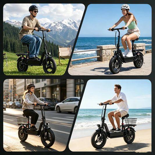 Misodo Foldable Electric Scooter for Adults & Teens with Seat, 1000W Peak Motor, Up to 25 MPH Top Speed, 25-35 Miles Range, 14" Tires, Adjustable Handlebar, Rear Basket, Commuting E-Scooter, UL2272 Certified