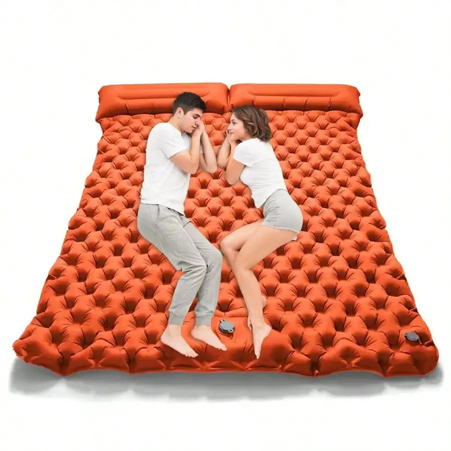 Double Camping Sleeping Pad, Extra Thick Camping Mattress, Suitable For 2 People With Pillows, Built-In Foot Pump, Portable Sleeping Pad, Ideal For Backpacking And Tent Travel