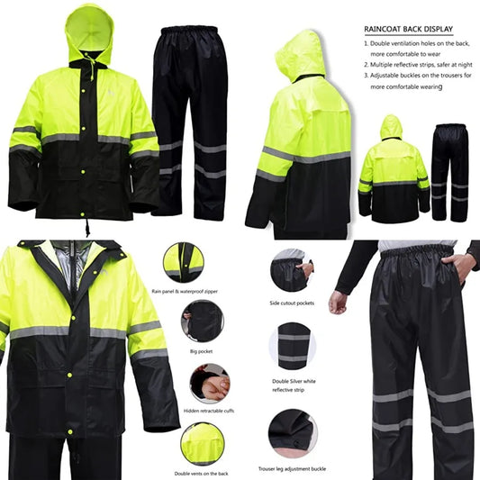 Rain Suit, High Visibility Reflective Safety Jacket, Lightweight Rain Gear, Waterproof Rain Jacket with Pants