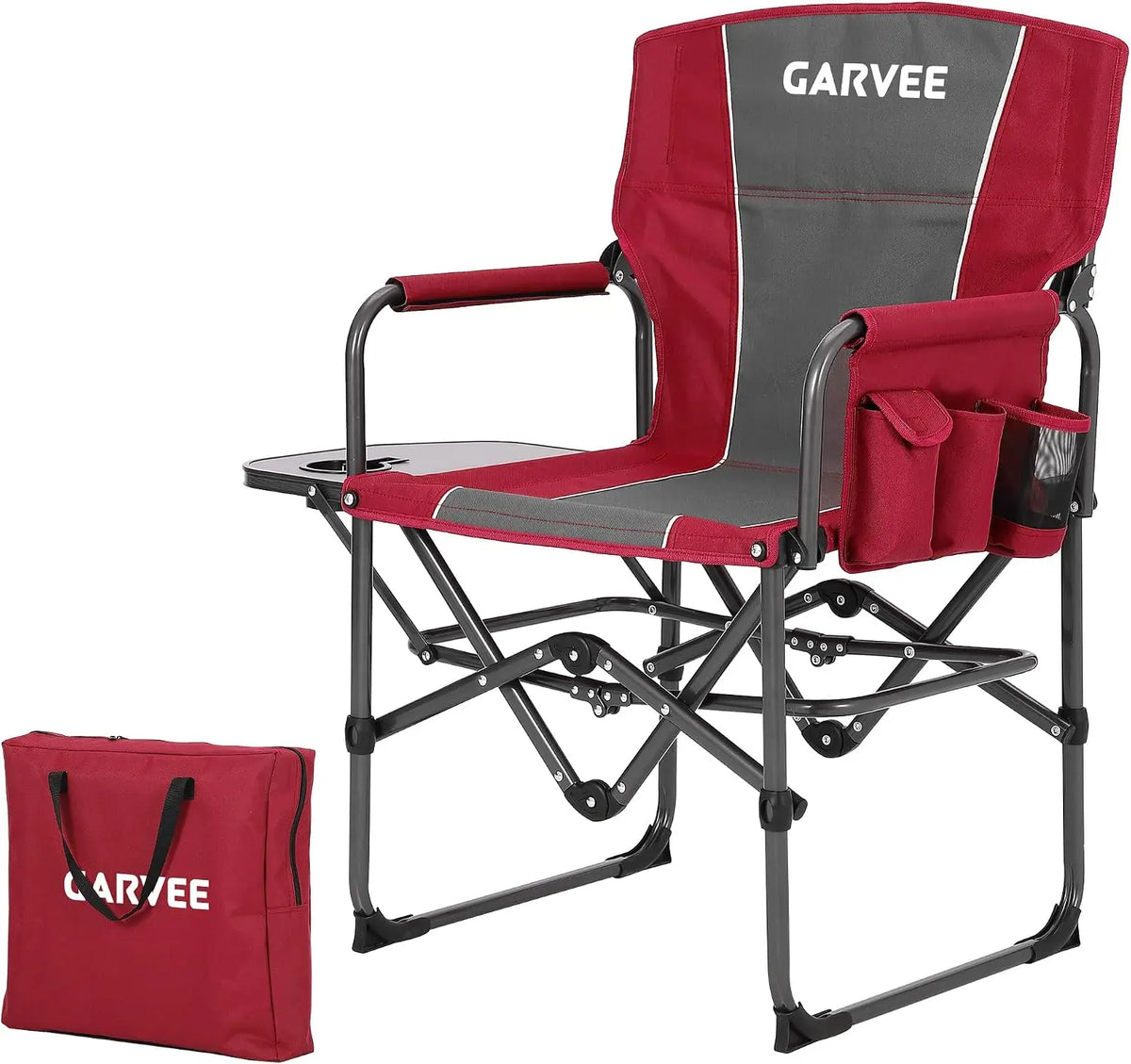 Tacleekii Oversized Camping Directors Chair, Portable Folding Lawn Chairs with Side Table for Adults Outdoor Foldable Camp Chair with Pocket for Beach, Fishing, Picnic