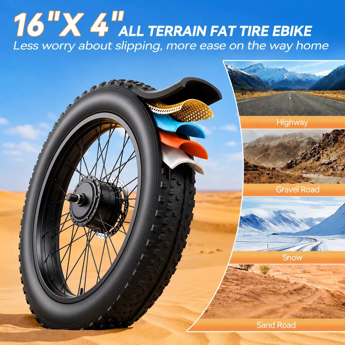 1000W Peak Electric Bike 48V15AH Battery Full Suspension 7 Speed 16*4 Inch Fat Tire All Terrain Off Road E-bike Motorcycle for Adults