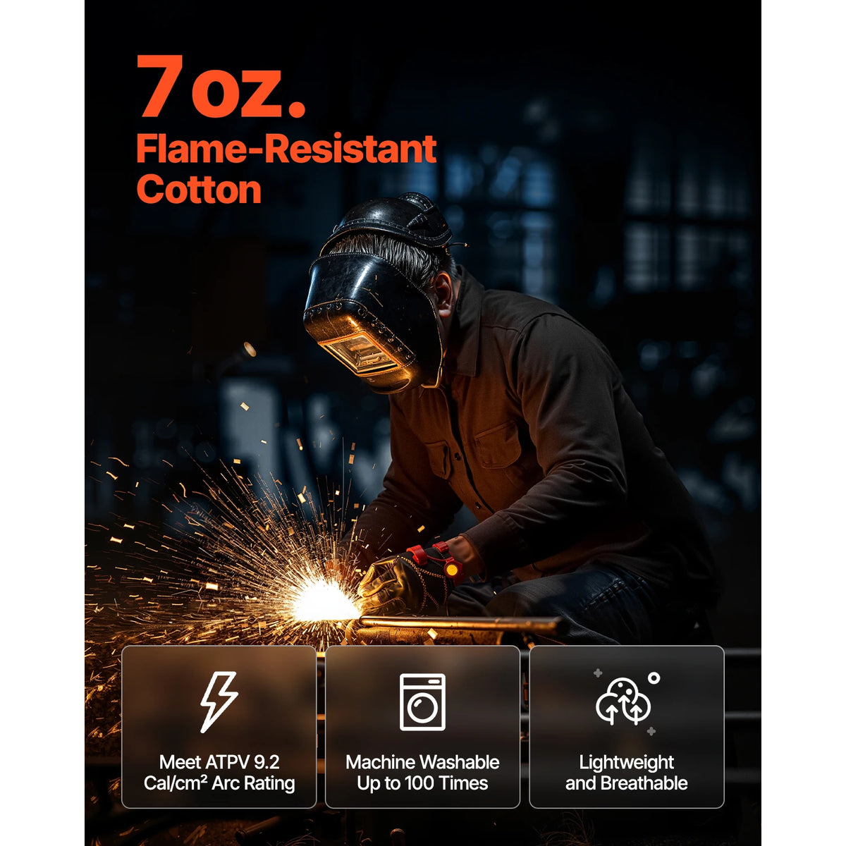 SucceBuy Flame Resistant Welding Jacket 7oz. FR Shirts for Men Machine Washable Cotton Heat-Resistant Welding Shirt - XL Size