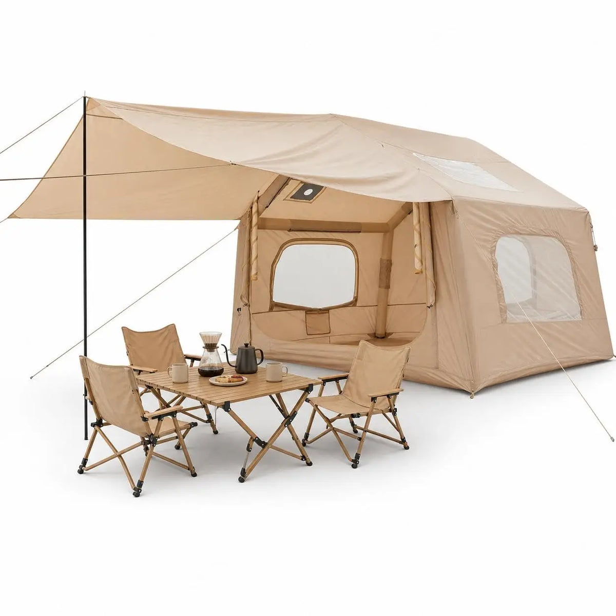 Spacious Inflatable Camping Tent for 6 People - Quick Setup with Skylight and Canopy - Durable Outdoor Shelter - Large 8 Square Size