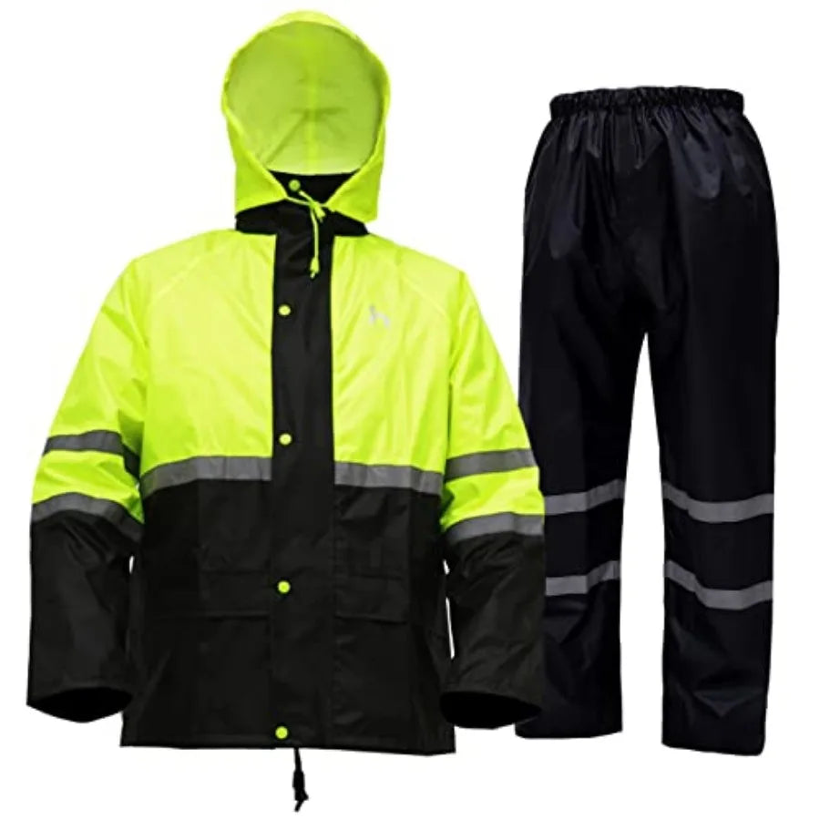 Rain Suit, High Visibility Reflective Safety Jacket, Lightweight Rain Gear, Waterproof Rain Jacket with Pants