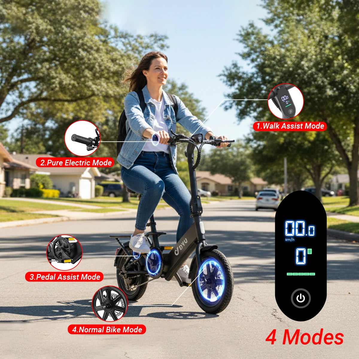 DYU C3 E-bike Peak 500W Motor 36V7.8AH Battery Electric Bike,20mph 14 inch City Electric Bicycle UL2849