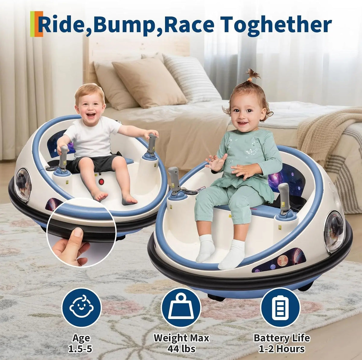 Kids Electric Bumper Car Ride-On, 12V Spinning Vehicle with 360° Rotation