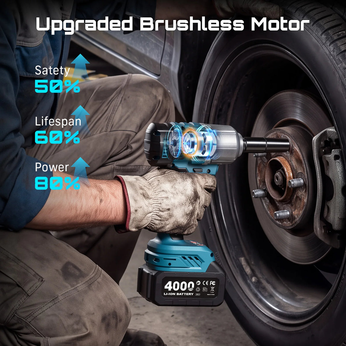 Seesii WH650 Pro 3-in-1 Impact Wrench & Screwdriver & Cordless Drill 1/2" High Torque 590 Ft-Lbs (800 N.M) Brushless Impact Gun 4.0 Battery 4 Sockets 4 Drill Bits High Torque Power Impact Driver for Car Home