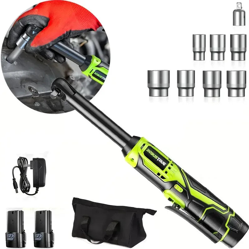 6" Extended Ratchet Wrench 60Nm 3/8"Cordless Electric Wrench 12V 2PCS Rechargeable Battery Angle Wrench Car Repair Power Tools