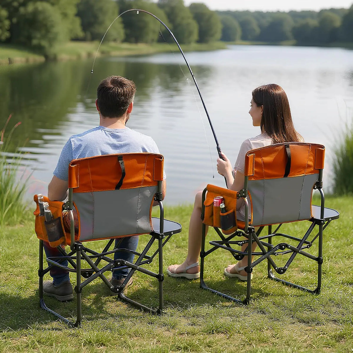 Tacleekii Oversized Camping Directors Chair, Portable Folding Lawn Chairs with Side Table for Adults Outdoor Foldable Camp Chair with Pocket for Beach, Fishing, Picnic