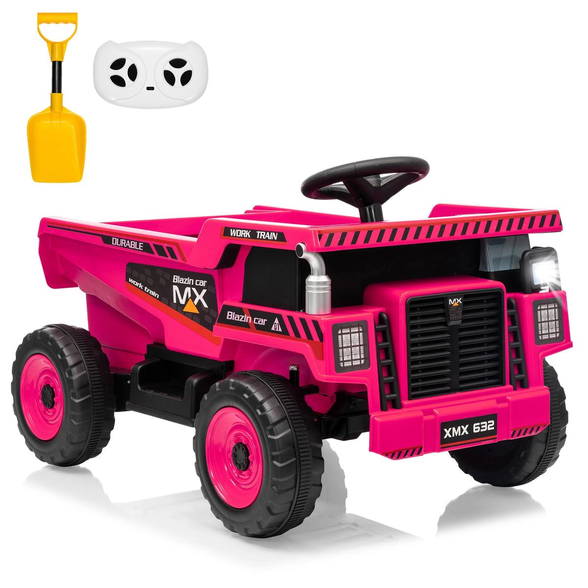 12V Kids Ride-On Dump Truck, Electric Construction Vehicle, Remote Control, Dump Bed & Shovel, Led Lights, Wireless Music, 4-Wheeler Toy, 66Lbs Capacity, 30W Dual Motors, for Ages 3-8, Yellow/Pink