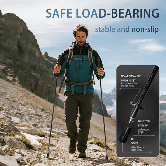 Ultra-Light Folding Carbon Fiber Trekking Poles – Portable Collapsible Hiking & Nordic Walking Sticks with Storage Bag