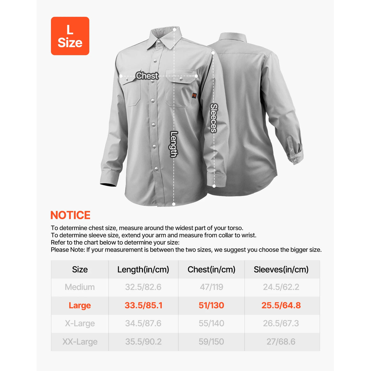 SucceBuy Flame Resistant Welding Jacket 7oz. FR Shirts for Men Machine Washable Cotton Heat-Resistant Welding Shirt - XL Size