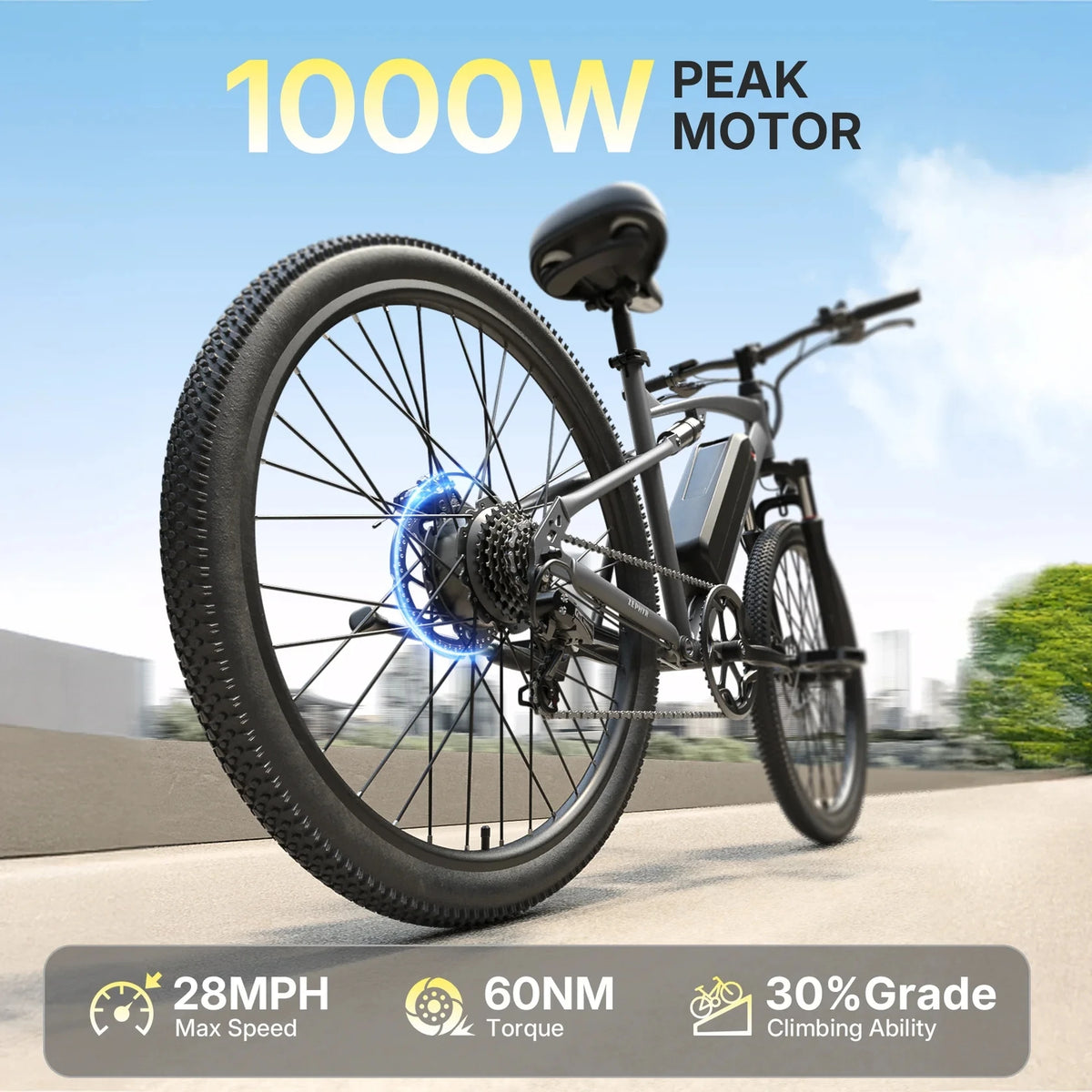 QRONGE Zephyr Electric Bike for Adults 1000W Peak Motor 486Wh Battery Mountain Electric Bicycle 26'' Tire Full Suspension E-bike