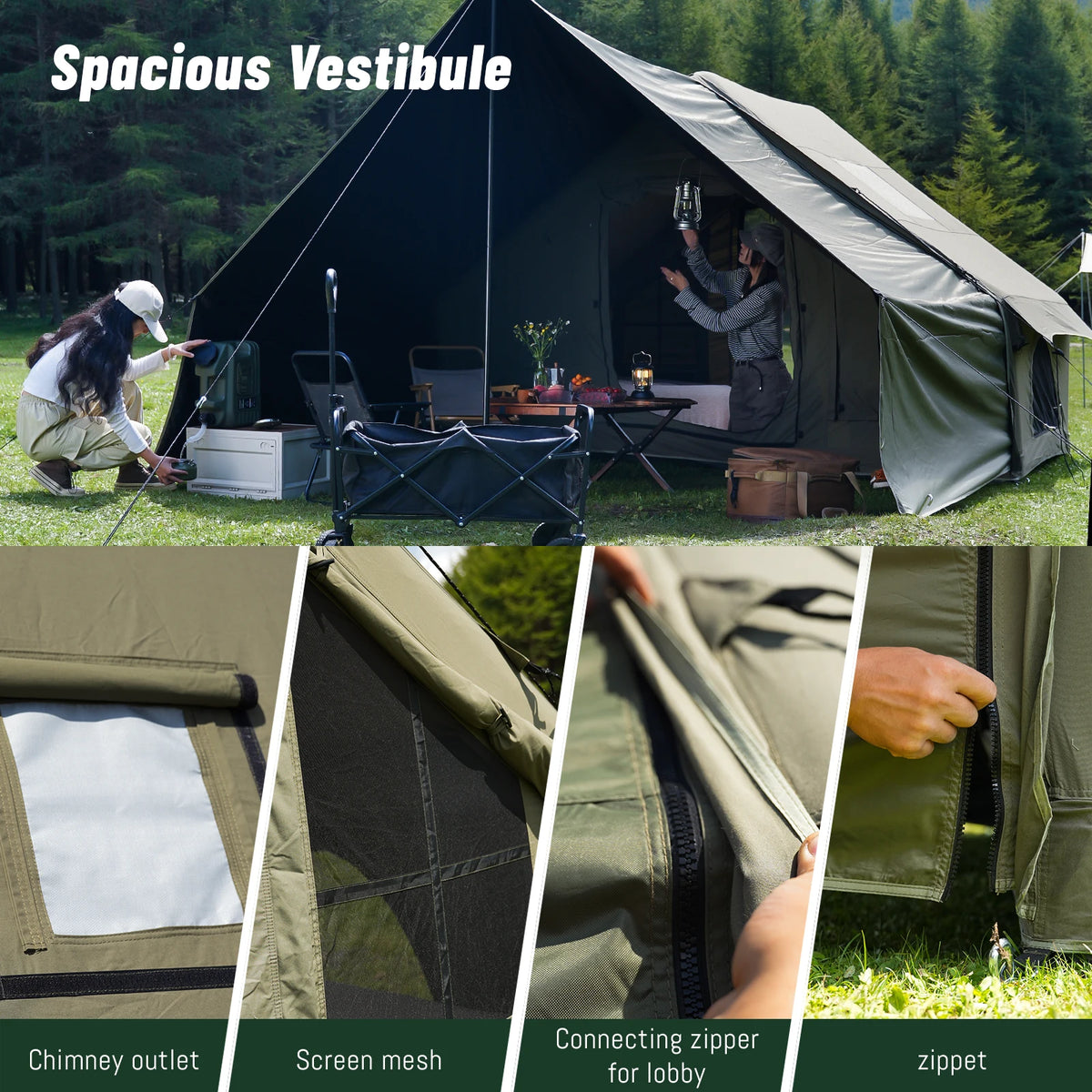 PAKICETUS Inflatable Camping Tent with Extended Sun Canopy Double Room Spacious Space for 4-6 Persons Windproof UV Protection Lightweight Portable All Weather Tent for Outdoor Hiking Family Vacation Trip