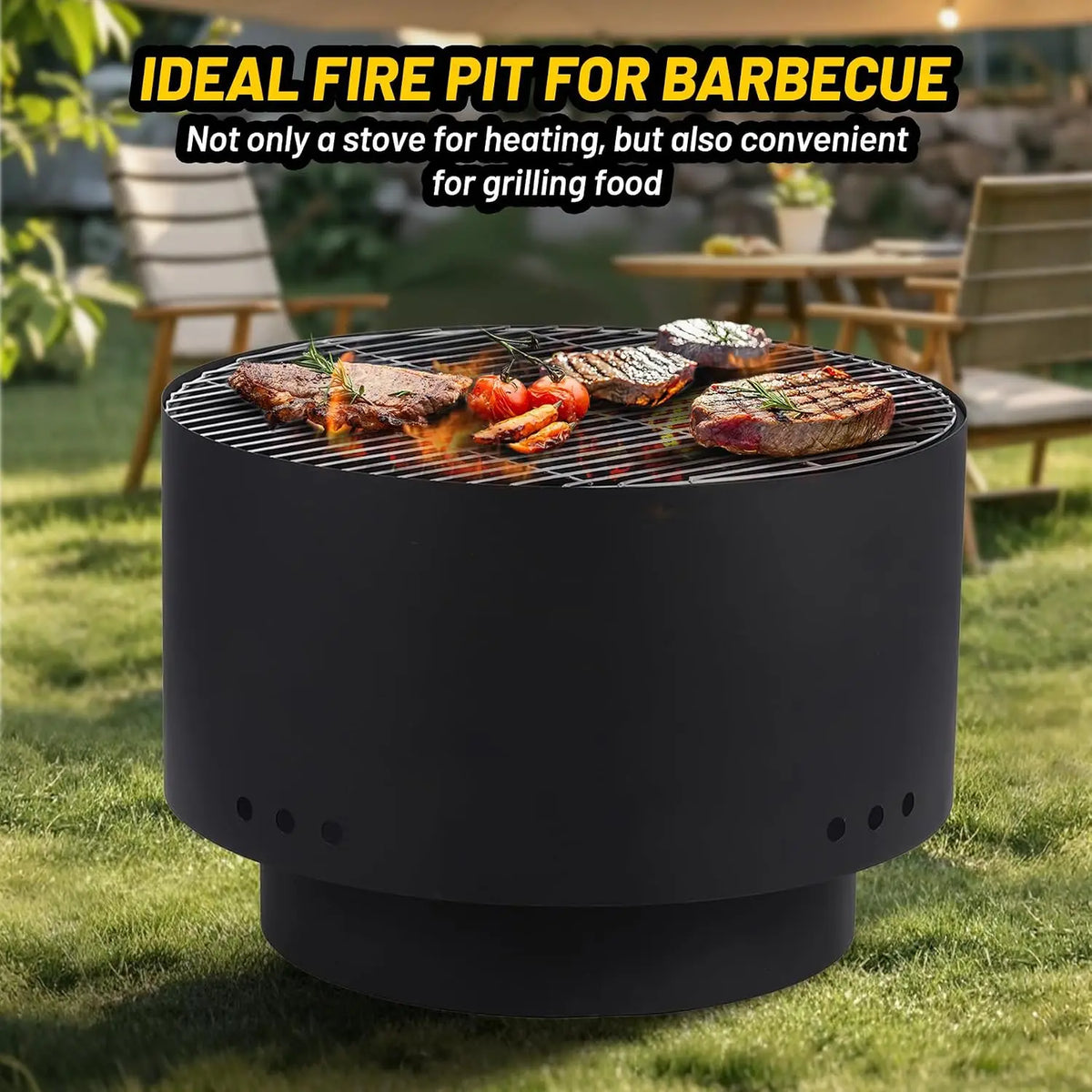 Tacleekii 26 inch Outdoor Fire Pit with Fire Cover Smokeless Wood Burning Fire Pits for Outside BBQ Garden Yard Camping