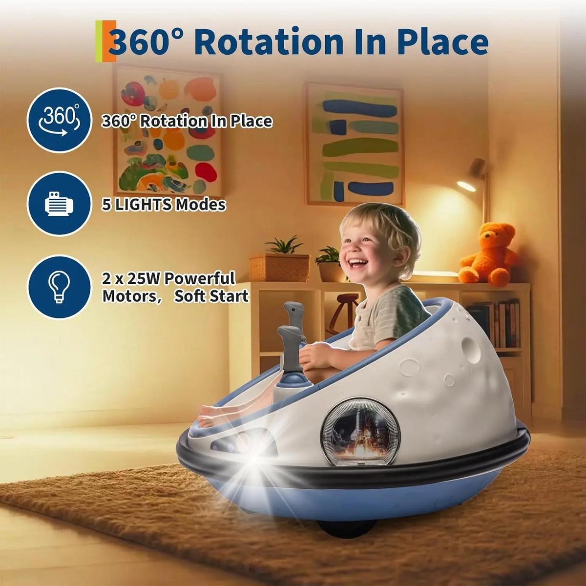 Kids Electric Bumper Car Ride-On, 12V Spinning Vehicle with 360° Rotation