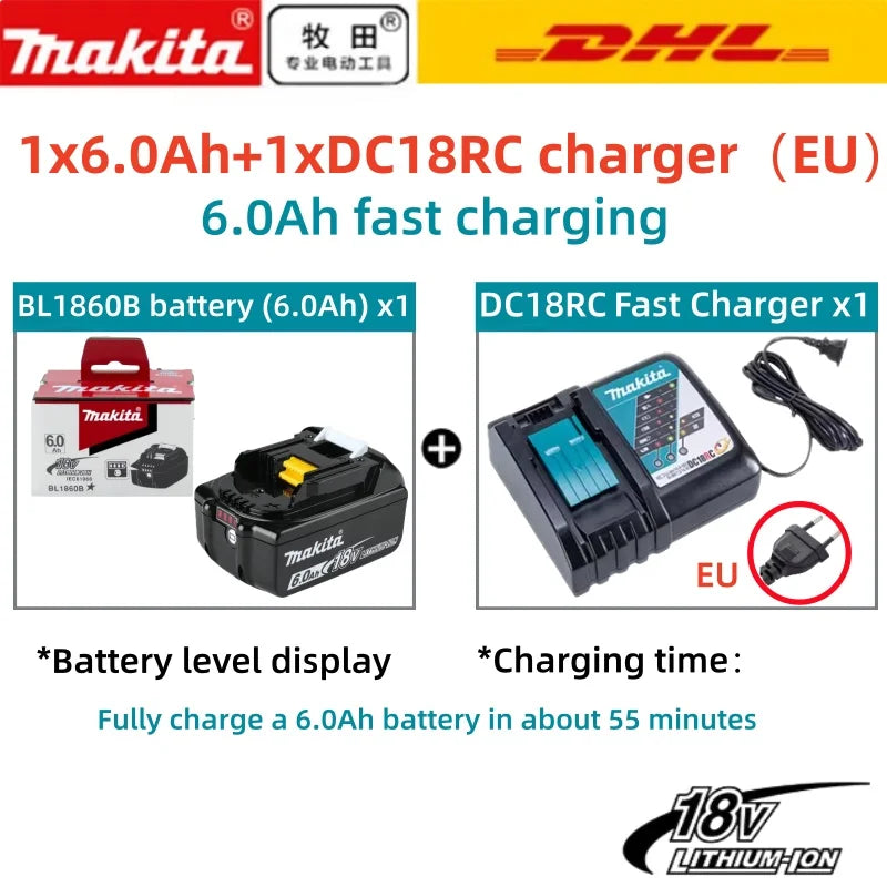 100% Original Makita Battery, 18V 6.0Ah Rechargeable Battery, Replacing Makita BL1830B L1840B L1850B L1860B, Power Tool Battery