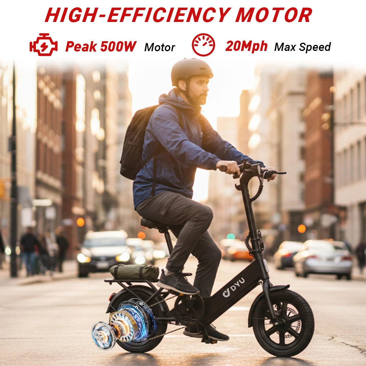 DYU C3 E-bike Peak 500W Motor 36V7.8AH Battery Electric Bike,20mph 14 inch City Electric Bicycle UL2849